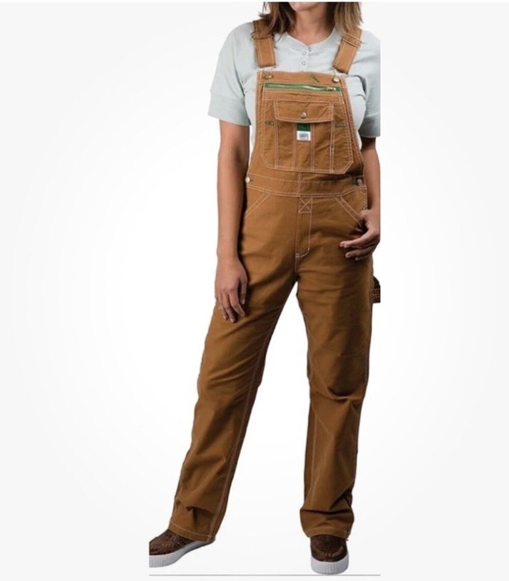 Liberty Brown Green Washed Duck Bib Work Overalls 34x30 Unisex